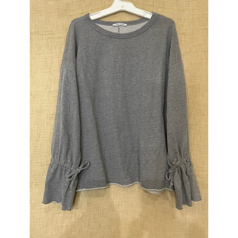 Zara Trafaluc Gray Long Sleeve Ruffle Cuff Raw Hem Sweatshirt Top